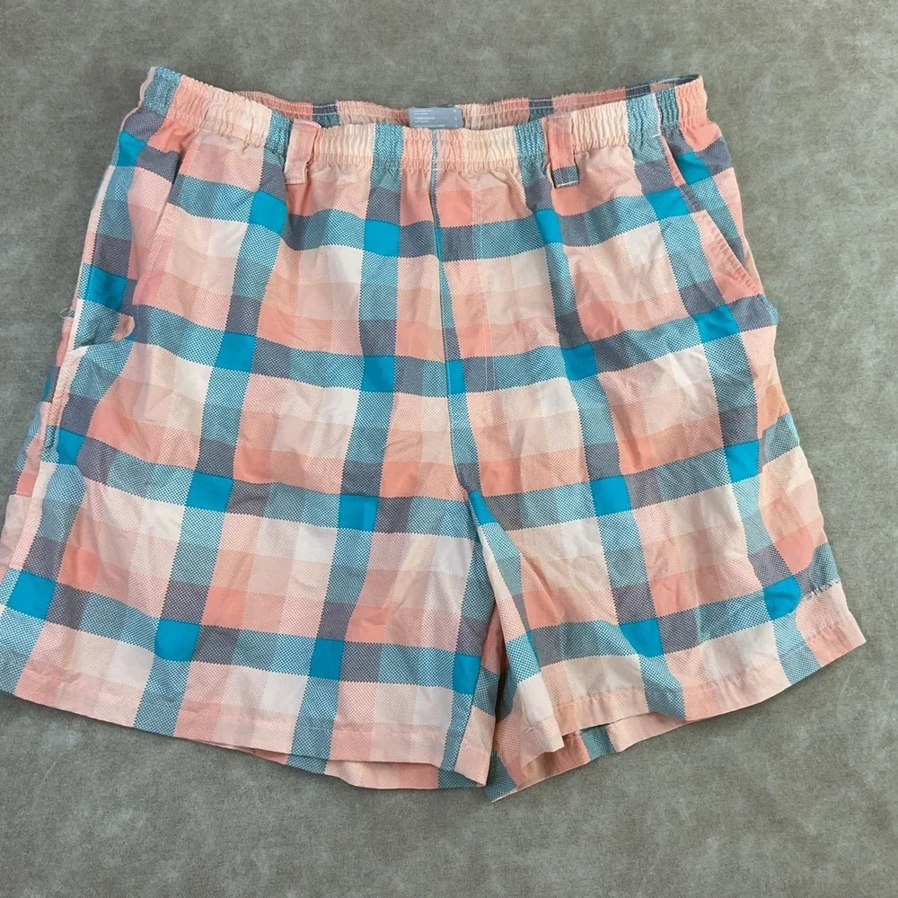 Columbia PFG‎ Super Backcast Mens Large Plaid Swim Board Shorts Mesh Lined 1862